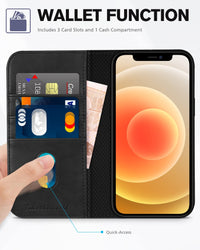TUCCH Wallet Case for iPhone 12 Pro/iPhone 12 5G, Premium PU Leather Flip Folio Cover with Card Slot, Stand Book Design [Shockproof TPU Interior Case] Compatible with iPhone 12/12 Pro 6.1 - inch, Black - 7DAY'S