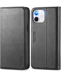 TUCCH Wallet Case for iPhone 12 Pro/iPhone 12 5G, Premium PU Leather Flip Folio Cover with Card Slot, Stand Book Design [Shockproof TPU Interior Case] Compatible with iPhone 12/12 Pro 6.1 - inch, Black - 7DAY'S