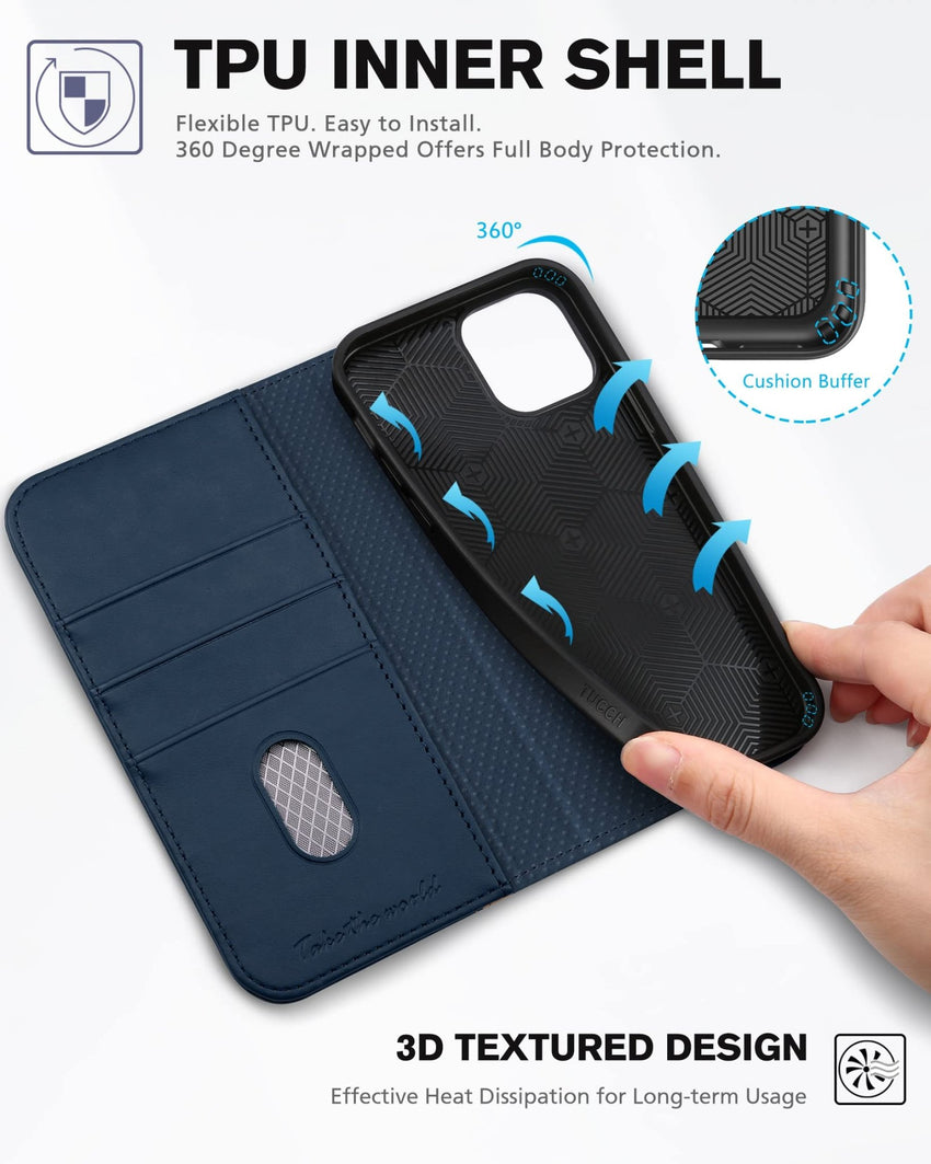 TUCCH Wallet Case for iPhone 12 Pro/iPhone 12 5G, Premium PU Leather Flip Folio Cover with Card Slot, Stand Book Design [Shockproof TPU Interior Case] Compatible with iPhone 12/12 Pro 6.1 - inch, Black - 7DAY'S