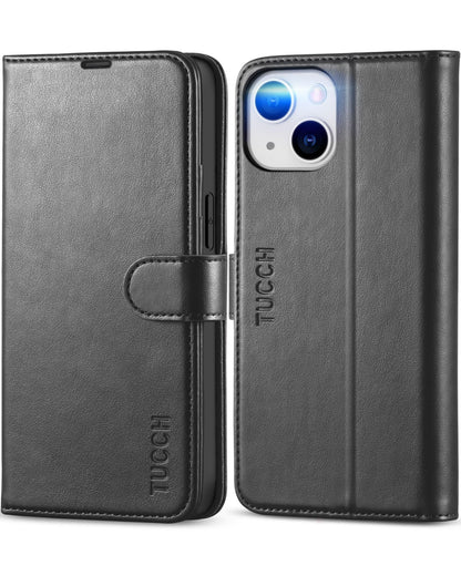 TUCCH Wallet Case for iPhone 13 Mini, [TPU Shockproof Inner Shell] PU Leather [RFID Blocking] [Credit Card Holder] Magnetic Stand Flip Cover Compatible with iPhone 13 Mini 5.4 - inch 2021, Black - 7DAY'S