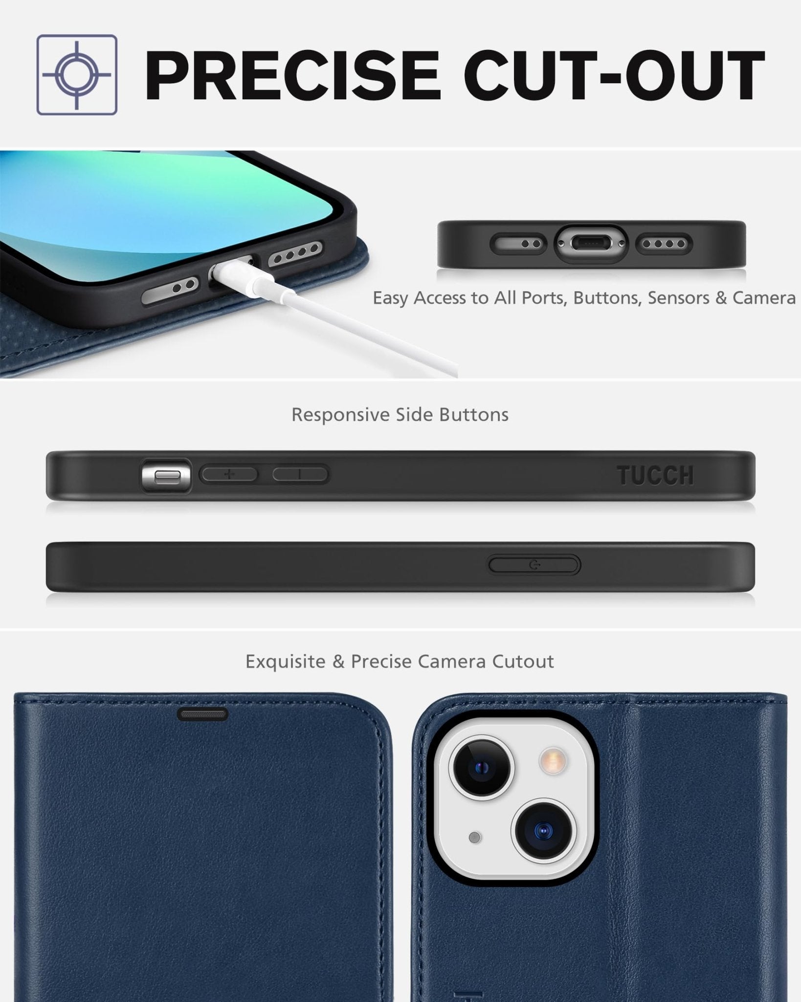 TUCCH Wallet Case for iPhone 13 Mini, [TPU Shockproof Inner Shell] PU Leather [RFID Blocking] [Credit Card Holder] Magnetic Stand Flip Cover Compatible with iPhone 13 Mini 5.4 - inch 2021, Black - 7DAY'S