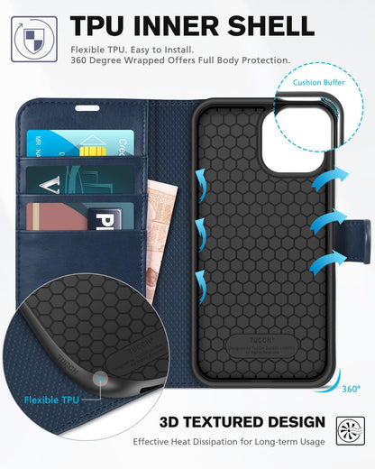 TUCCH Wallet Case for iPhone 13 Mini, [TPU Shockproof Inner Shell] PU Leather [RFID Blocking] [Credit Card Holder] Magnetic Stand Flip Cover Compatible with iPhone 13 Mini 5.4 - inch 2021, Black - 7DAY'S