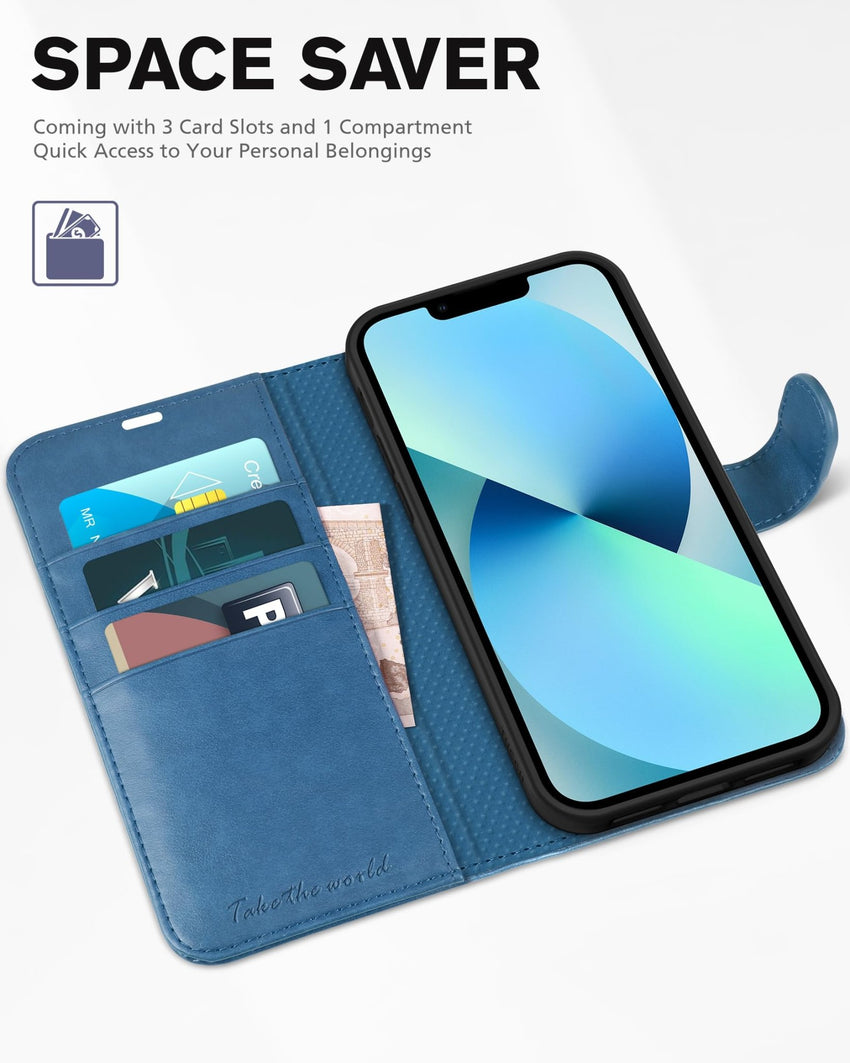 TUCCH Wallet Case for iPhone 13 Mini, [TPU Shockproof Inner Shell] PU Leather [RFID Blocking] [Credit Card Holder] Magnetic Stand Flip Cover Compatible with iPhone 13 Mini 5.4 - inch 2021, Black - 7DAY'S