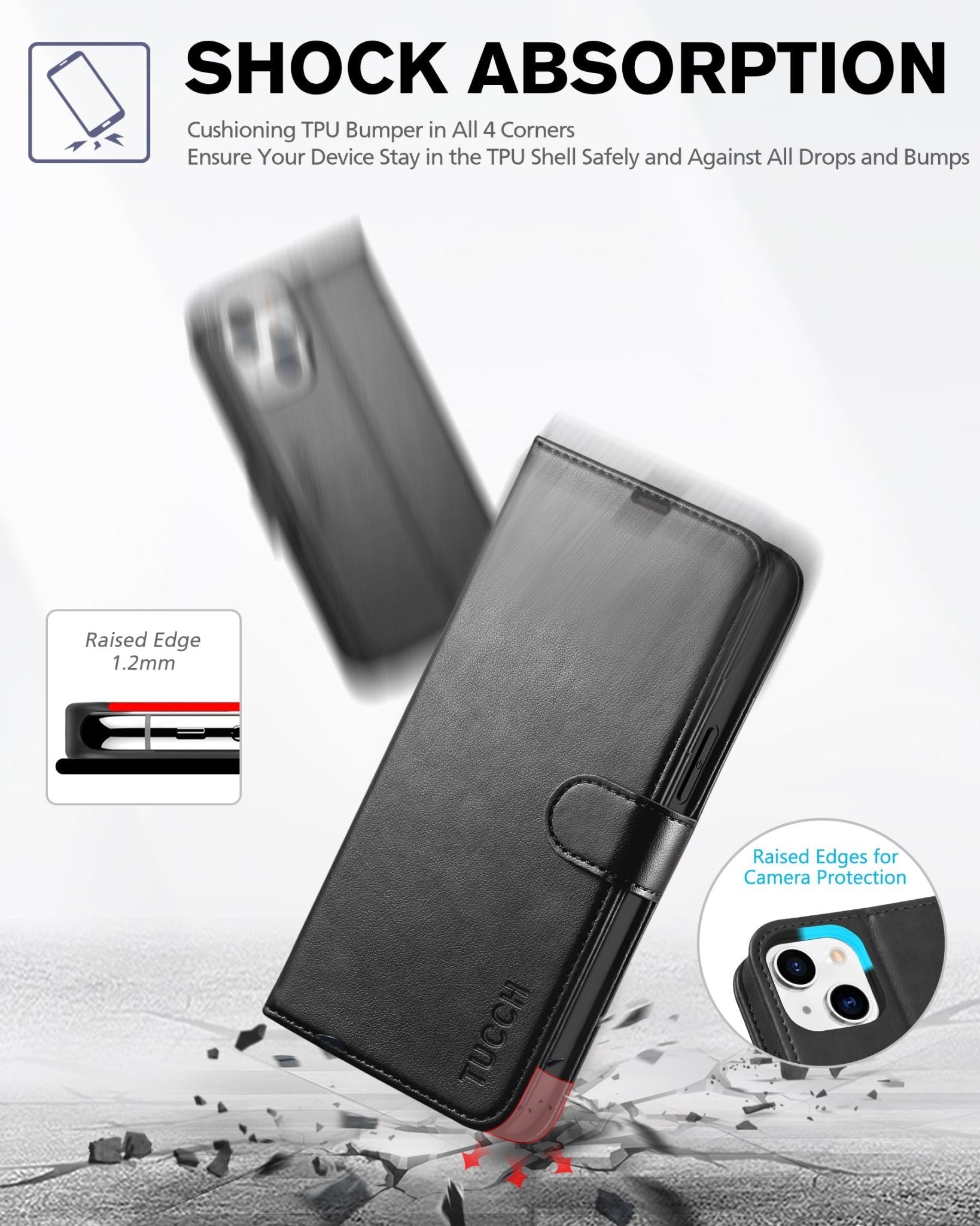 TUCCH Wallet Case for iPhone 13 Mini, [TPU Shockproof Inner Shell] PU Leather [RFID Blocking] [Credit Card Holder] Magnetic Stand Flip Cover Compatible with iPhone 13 Mini 5.4 - inch 2021, Black - 7DAY'S