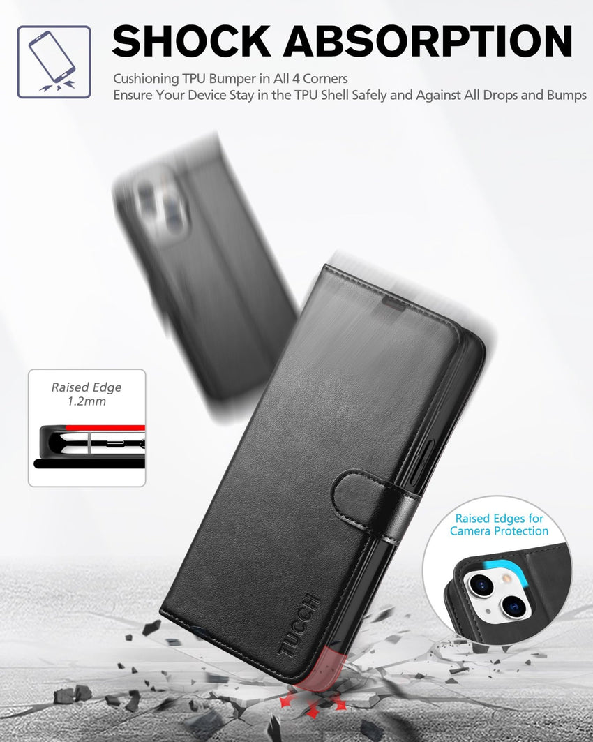 TUCCH Wallet Case for iPhone 13 Mini, [TPU Shockproof Inner Shell] PU Leather [RFID Blocking] [Credit Card Holder] Magnetic Stand Flip Cover Compatible with iPhone 13 Mini 5.4 - inch 2021, Black - 7DAY'S