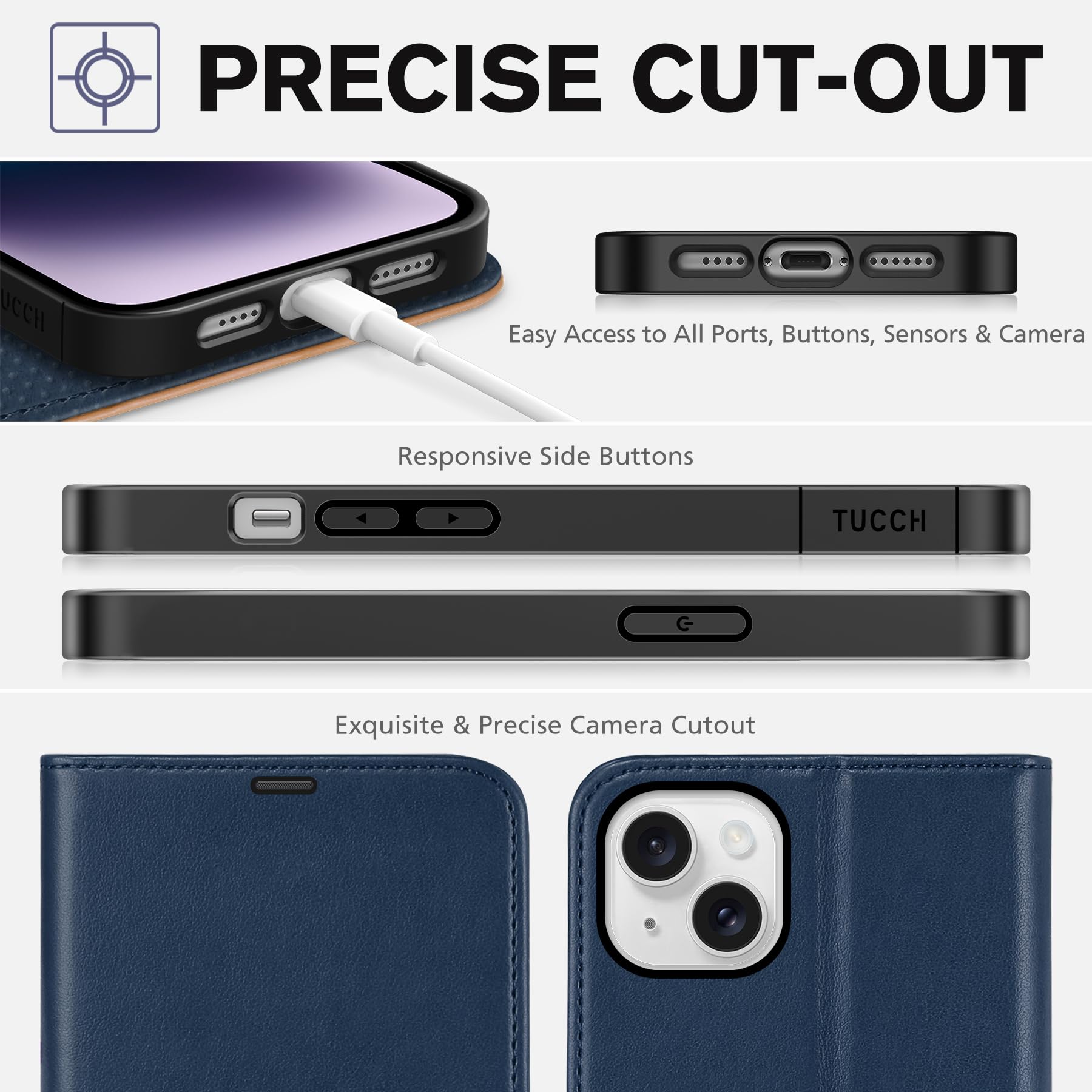 TUCCH Wallet Case for iPhone 14 Plus, [RFID Blocking] 4 Card Holder Stand [Shockproof TPU Interior Case] PU Leather Magnetic Protective Flip Cover Compatible with iPhone 14 Plus 6.7" 2022, Black - 7DAY'S