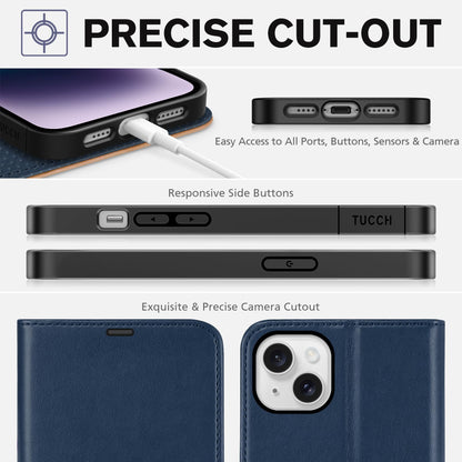 TUCCH Wallet Case for iPhone 14 Plus, [RFID Blocking] 4 Card Holder Stand [Shockproof TPU Interior Case] PU Leather Magnetic Protective Flip Cover Compatible with iPhone 14 Plus 6.7" 2022, Black - 7DAY'S