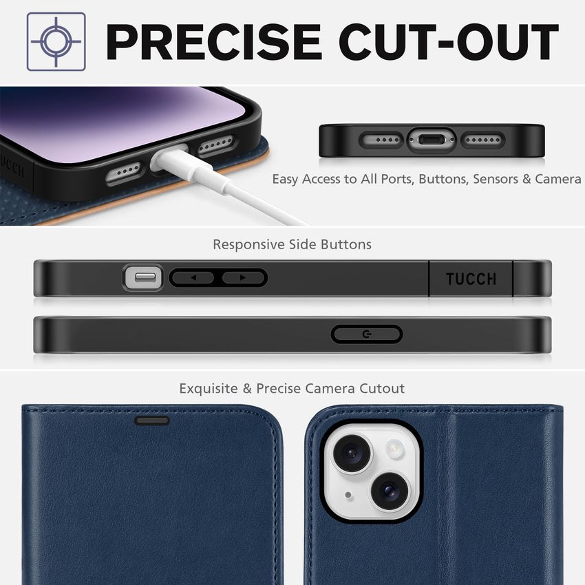 TUCCH Wallet Case for iPhone 14 Plus, [RFID Blocking] 4 Card Holder Stand [Shockproof TPU Interior Case] PU Leather Magnetic Protective Flip Cover Compatible with iPhone 14 Plus 6.7" 2022, Black - 7DAY'S