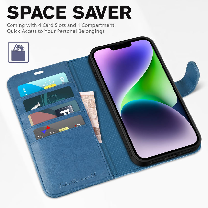 TUCCH Wallet Case for iPhone 14 Plus, [RFID Blocking] 4 Card Holder Stand [Shockproof TPU Interior Case] PU Leather Magnetic Protective Flip Cover Compatible with iPhone 14 Plus 6.7" 2022, Black - 7DAY'S