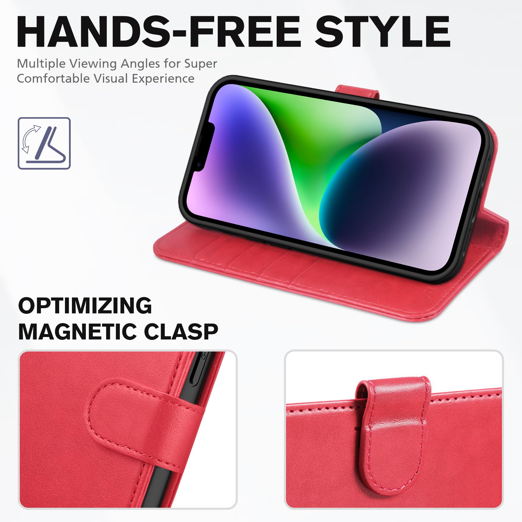 TUCCH Wallet Case for iPhone 14 Plus, [RFID Blocking] 4 Card Holder Stand [Shockproof TPU Interior Case] PU Leather Magnetic Protective Flip Cover Compatible with iPhone 14 Plus 6.7" 2022, Black - 7DAY'S