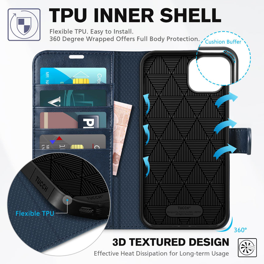TUCCH Wallet Case for iPhone 14 Plus, [RFID Blocking] 4 Card Holder Stand [Shockproof TPU Interior Case] PU Leather Magnetic Protective Flip Cover Compatible with iPhone 14 Plus 6.7" 2022, Black - 7DAY'S
