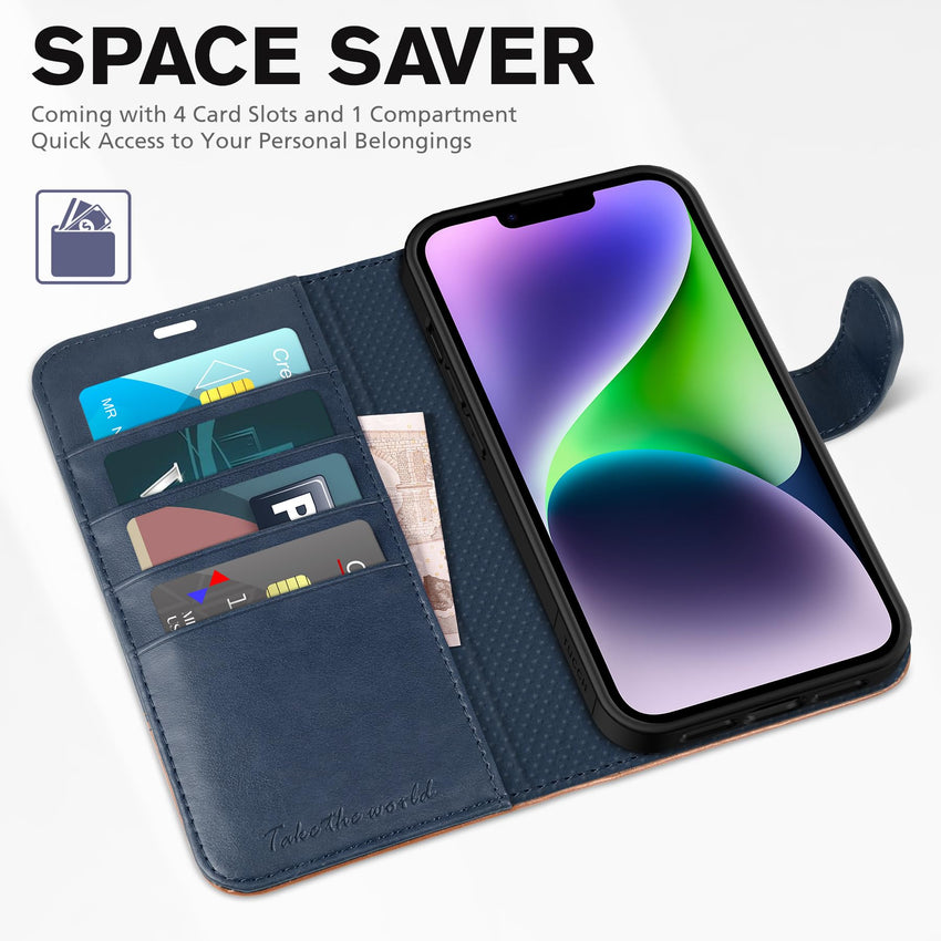 TUCCH Wallet Case for iPhone 14 Plus, [RFID Blocking] 4 Card Holder Stand [Shockproof TPU Interior Case] PU Leather Magnetic Protective Flip Cover Compatible with iPhone 14 Plus 6.7" 2022, Black - 7DAY'S