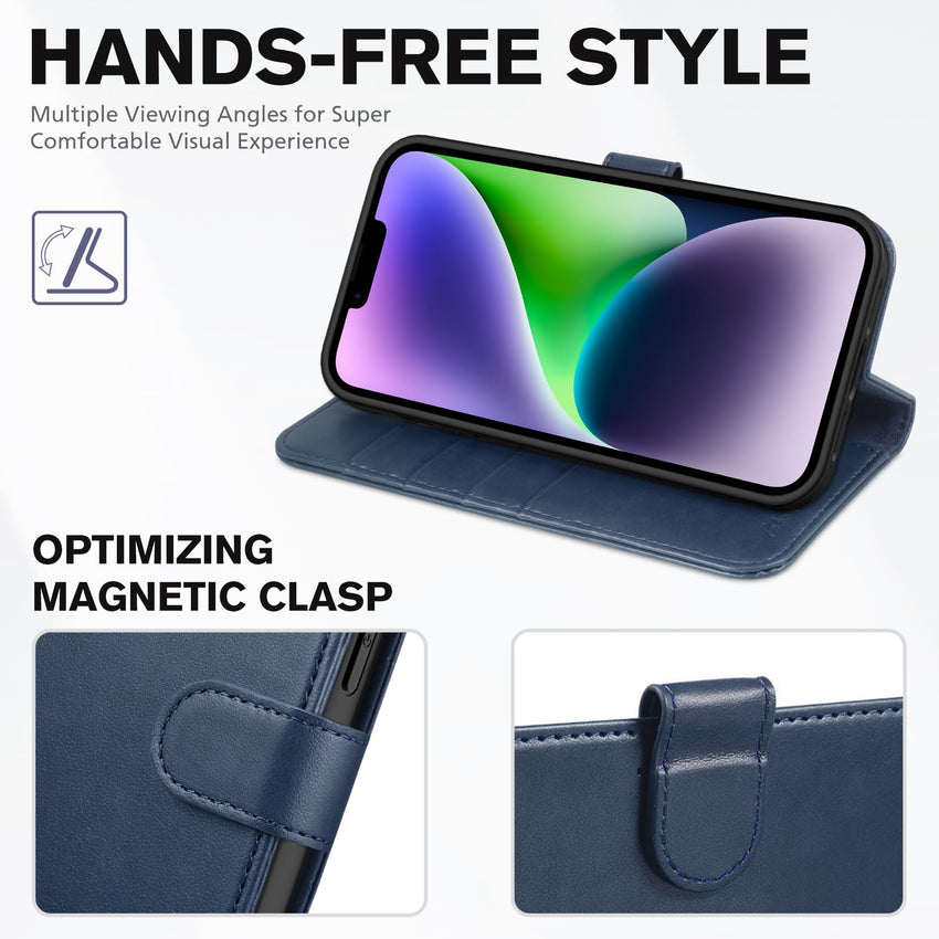 TUCCH Wallet Case for iPhone 14 Plus, [RFID Blocking] 4 Card Holder Stand [Shockproof TPU Interior Case] PU Leather Magnetic Protective Flip Cover Compatible with iPhone 14 Plus 6.7" 2022, Black - 7DAY'S