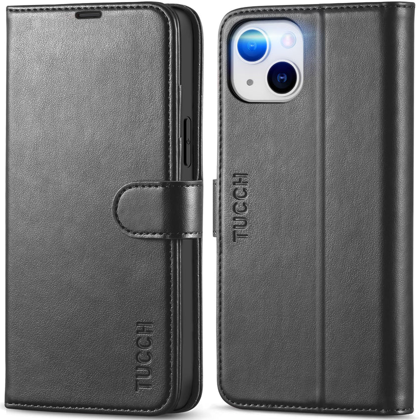 TUCCH Wallet Case for iPhone 14 Plus, [RFID Blocking] 4 Card Holder Stand [Shockproof TPU Interior Case] PU Leather Magnetic Protective Flip Cover Compatible with iPhone 14 Plus 6.7" 2022, Black - 7DAY'S