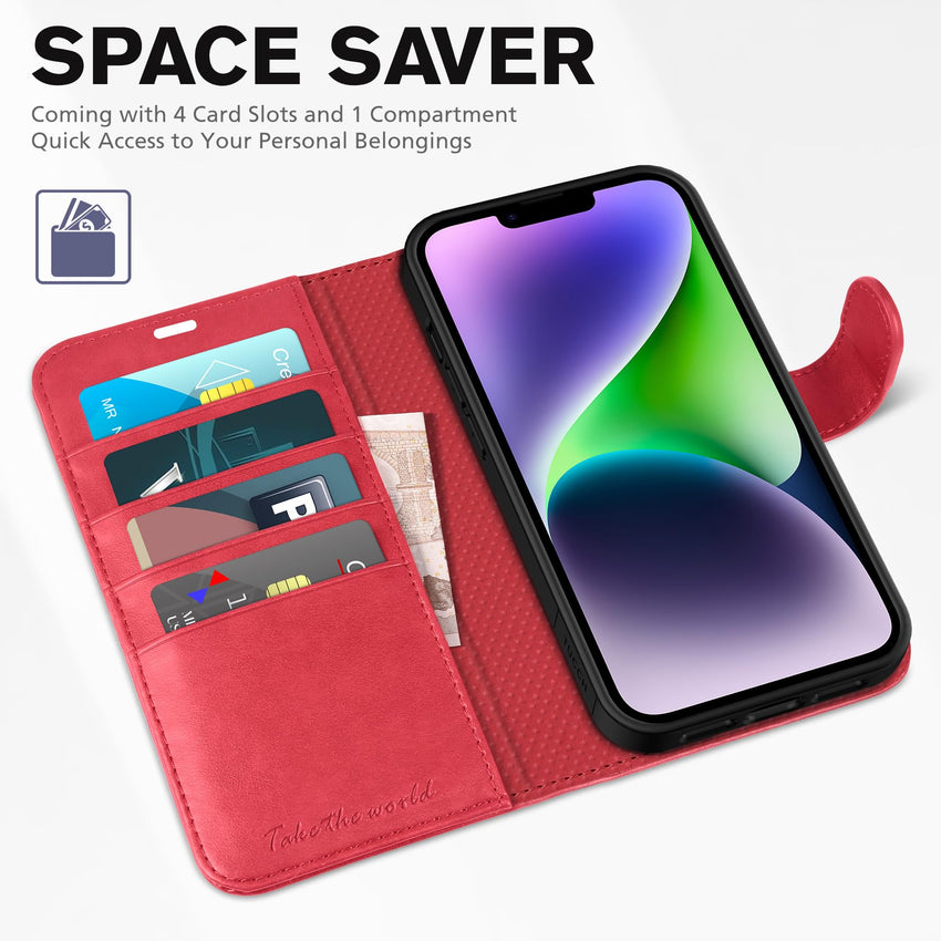 TUCCH Wallet Case for iPhone 14 Plus, [RFID Blocking] 4 Card Holder Stand [Shockproof TPU Interior Case] PU Leather Magnetic Protective Flip Cover Compatible with iPhone 14 Plus 6.7" 2022, Black - 7DAY'S