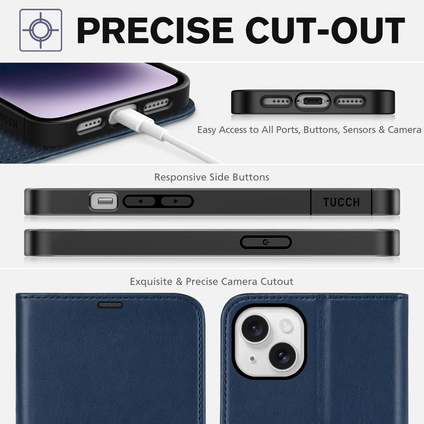 TUCCH Wallet Case for iPhone 14 Plus, [RFID Blocking] 4 Card Holder Stand [Shockproof TPU Interior Case] PU Leather Magnetic Protective Flip Cover Compatible with iPhone 14 Plus 6.7" 2022, Black - 7DAY'S