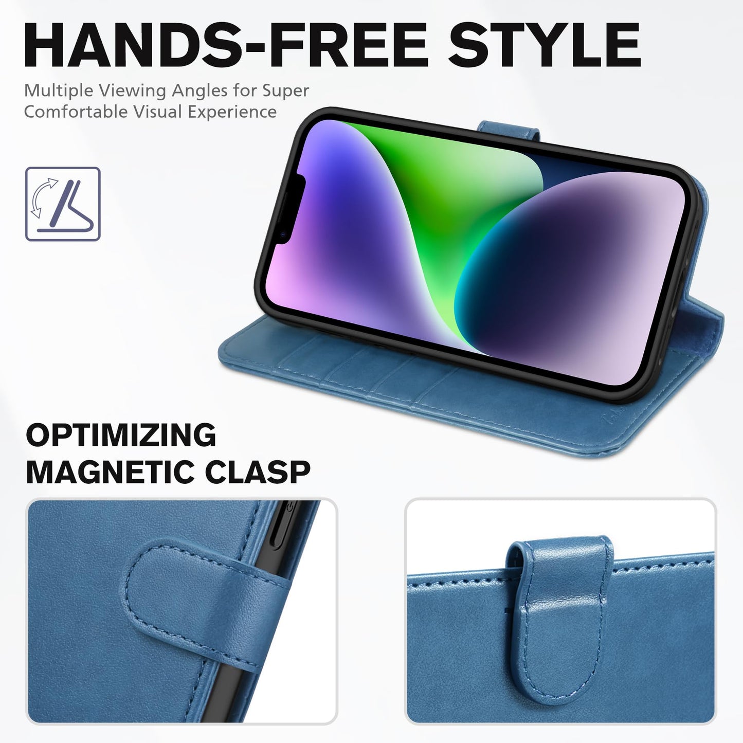 TUCCH Wallet Case for iPhone 14 Plus, [RFID Blocking] 4 Card Holder Stand [Shockproof TPU Interior Case] PU Leather Magnetic Protective Flip Cover Compatible with iPhone 14 Plus 6.7" 2022, Black - 7DAY'S