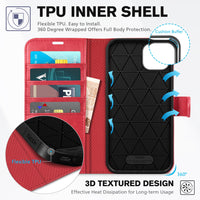 TUCCH Wallet Case for iPhone 14 Plus, [RFID Blocking] 4 Card Holder Stand [Shockproof TPU Interior Case] PU Leather Magnetic Protective Flip Cover Compatible with iPhone 14 Plus 6.7" 2022, Black - 7DAY'S