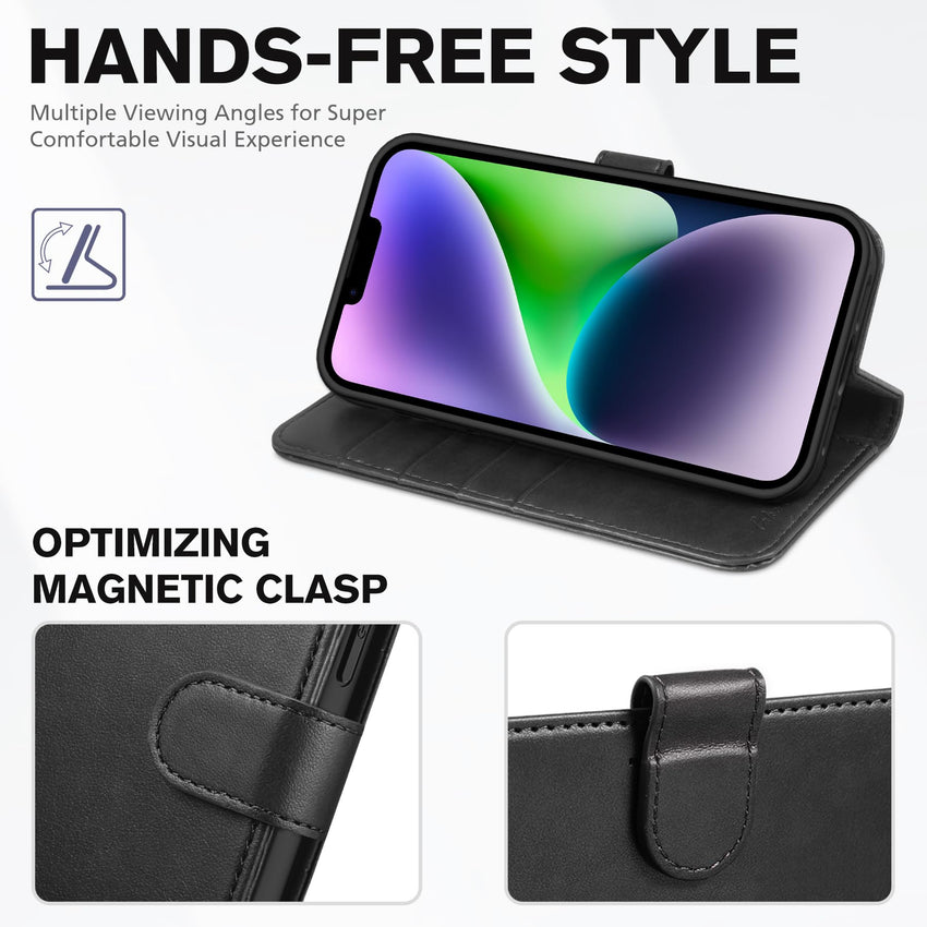 TUCCH Wallet Case for iPhone 14 Plus, [RFID Blocking] 4 Card Holder Stand [Shockproof TPU Interior Case] PU Leather Magnetic Protective Flip Cover Compatible with iPhone 14 Plus 6.7" 2022, Black - 7DAY'S