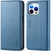 TUCCH Wallet Case for iPhone 14 Pro 6.1 5G, PU Leather Folio Case with [RFID Blocking] [3 Card Slot], Kickstand Book Design [Shockproof TPU Interior Case] Compatible with iPhone 14 Pro, Dark Blue - 7DAY'S