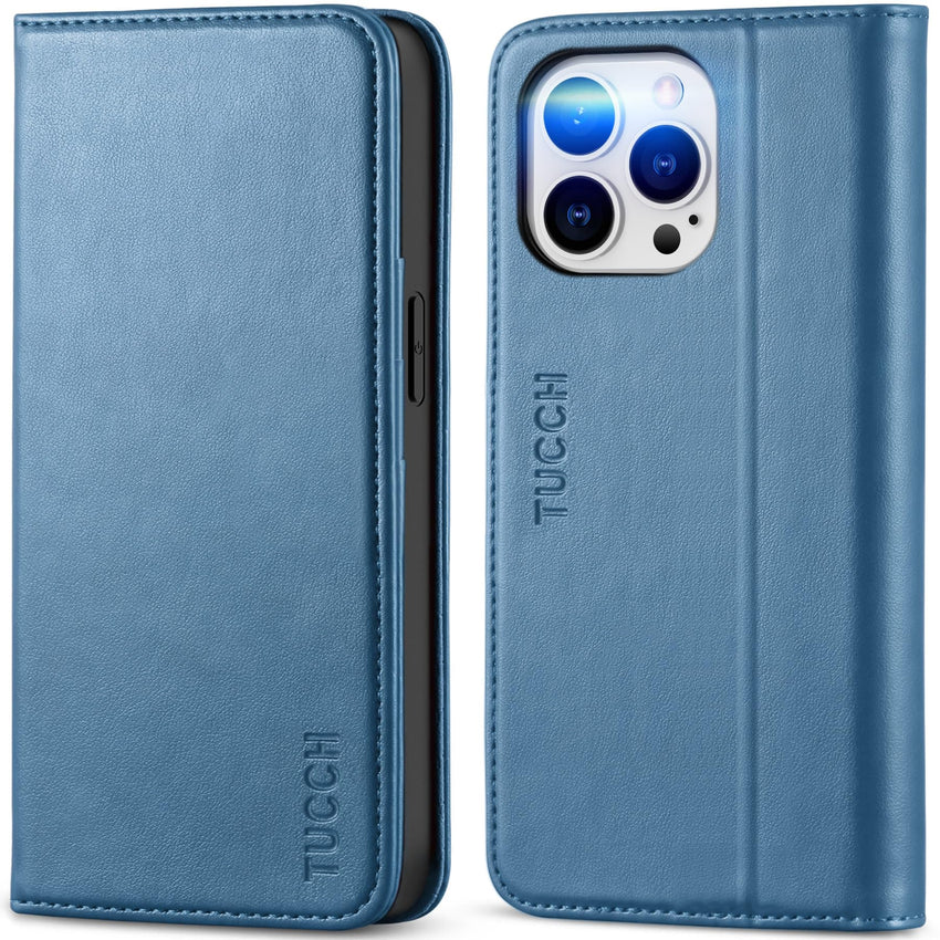 TUCCH Wallet Case for iPhone 14 Pro 6.1 5G, PU Leather Folio Case with [RFID Blocking] [3 Card Slot], Kickstand Book Design [Shockproof TPU Interior Case] Compatible with iPhone 14 Pro, Dark Blue - 7DAY'S