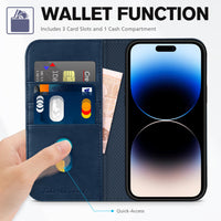 TUCCH Wallet Case for iPhone 14 Pro 6.1 5G, PU Leather Folio Case with [RFID Blocking] [3 Card Slot], Kickstand Book Design [Shockproof TPU Interior Case] Compatible with iPhone 14 Pro, Dark Blue - 7DAY'S
