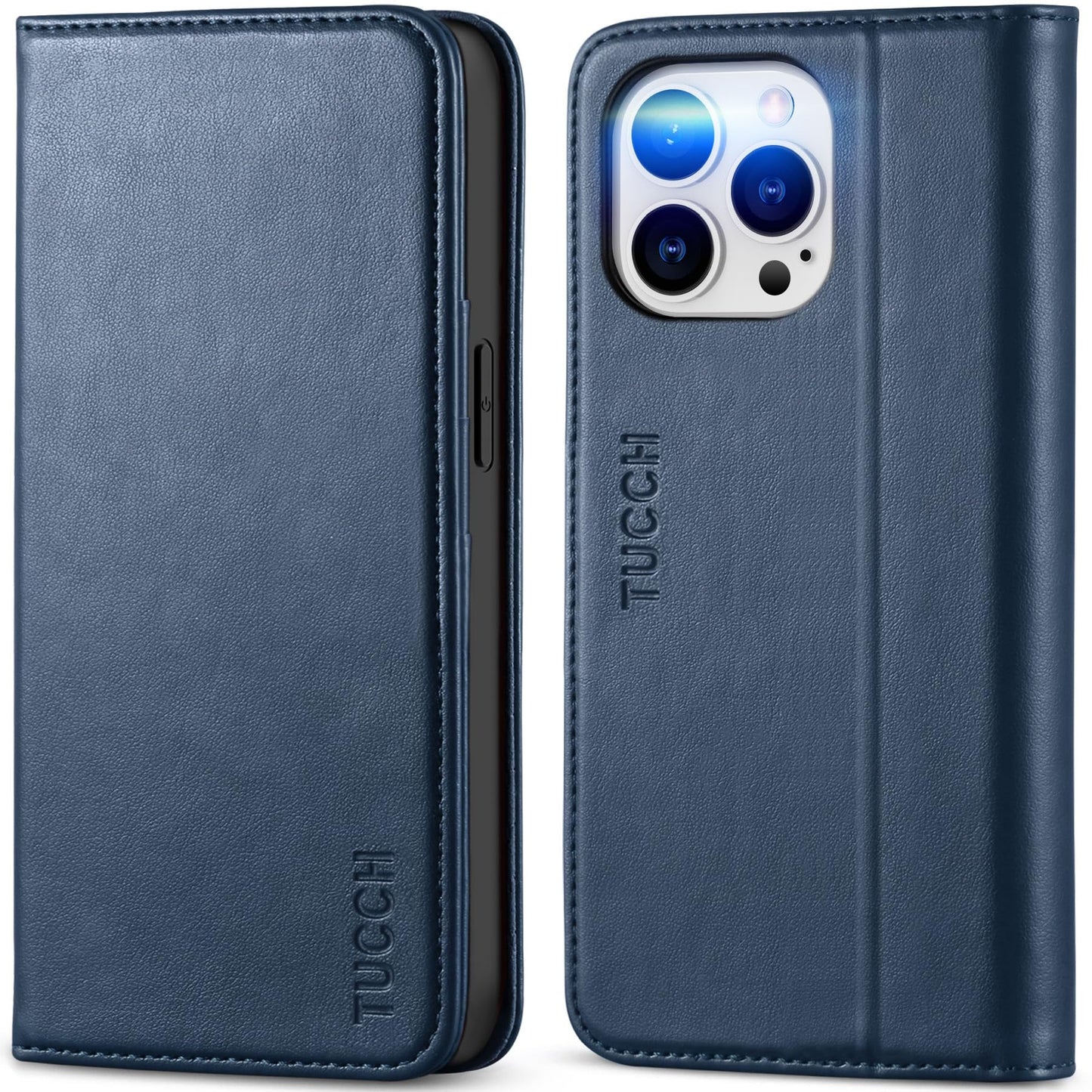 TUCCH Wallet Case for iPhone 14 Pro 6.1 5G, PU Leather Folio Case with [RFID Blocking] [3 Card Slot], Kickstand Book Design [Shockproof TPU Interior Case] Compatible with iPhone 14 Pro, Dark Blue - 7DAY'S