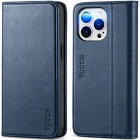 TUCCH Wallet Case for iPhone 14 Pro 6.1 5G, PU Leather Folio Case with [RFID Blocking] [3 Card Slot], Kickstand Book Design [Shockproof TPU Interior Case] Compatible with iPhone 14 Pro, Dark Blue - 7DAY'S
