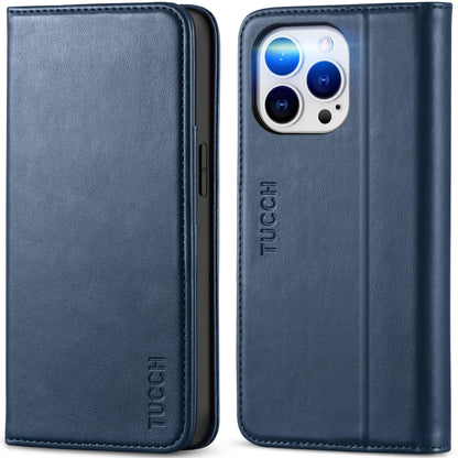TUCCH Wallet Case for iPhone 14 Pro 6.1 5G, PU Leather Folio Case with [RFID Blocking] [3 Card Slot], Kickstand Book Design [Shockproof TPU Interior Case] Compatible with iPhone 14 Pro, Dark Blue - 7DAY'S