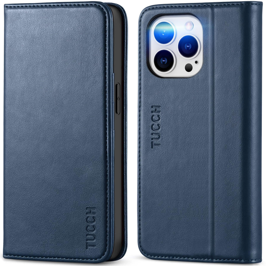 TUCCH Wallet Case for iPhone 14 Pro 6.1 5G, PU Leather Folio Case with [RFID Blocking] [3 Card Slot], Kickstand Book Design [Shockproof TPU Interior Case] Compatible with iPhone 14 Pro, Dark Blue - 7DAY'S