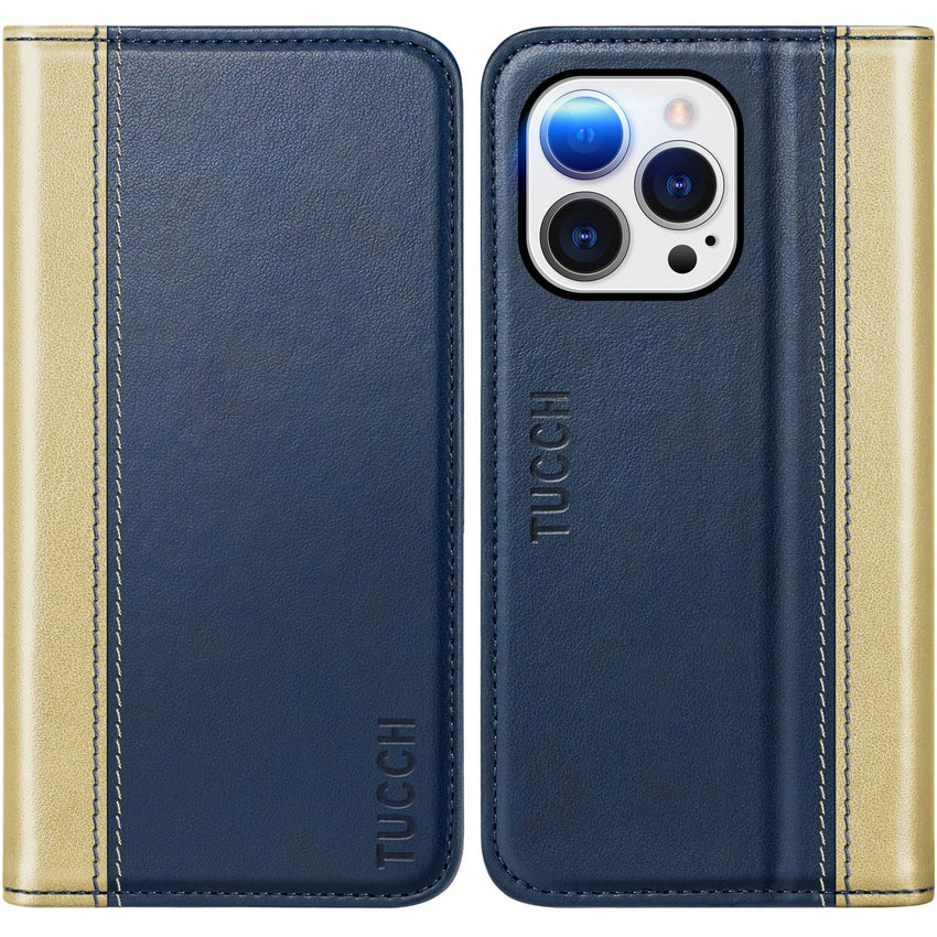 TUCCH Wallet Case for iPhone 14 Pro 6.1 5G, PU Leather Folio Case with [RFID Blocking] [3 Card Slot], Kickstand Book Design [Shockproof TPU Interior Case] Compatible with iPhone 14 Pro, Dark Blue - 7DAY'S