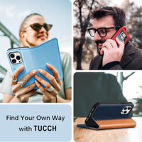 TUCCH Wallet Case for iPhone 14 Pro 6.1 5G, PU Leather Folio Case with [RFID Blocking] [3 Card Slot], Kickstand Book Design [Shockproof TPU Interior Case] Compatible with iPhone 14 Pro, Dark Blue - 7DAY'S
