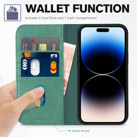 TUCCH Wallet Case for iPhone 14 Pro 6.1 5G, PU Leather Folio Case with [RFID Blocking] [3 Card Slot], Kickstand Book Design [Shockproof TPU Interior Case] Compatible with iPhone 14 Pro, Dark Blue - 7DAY'S