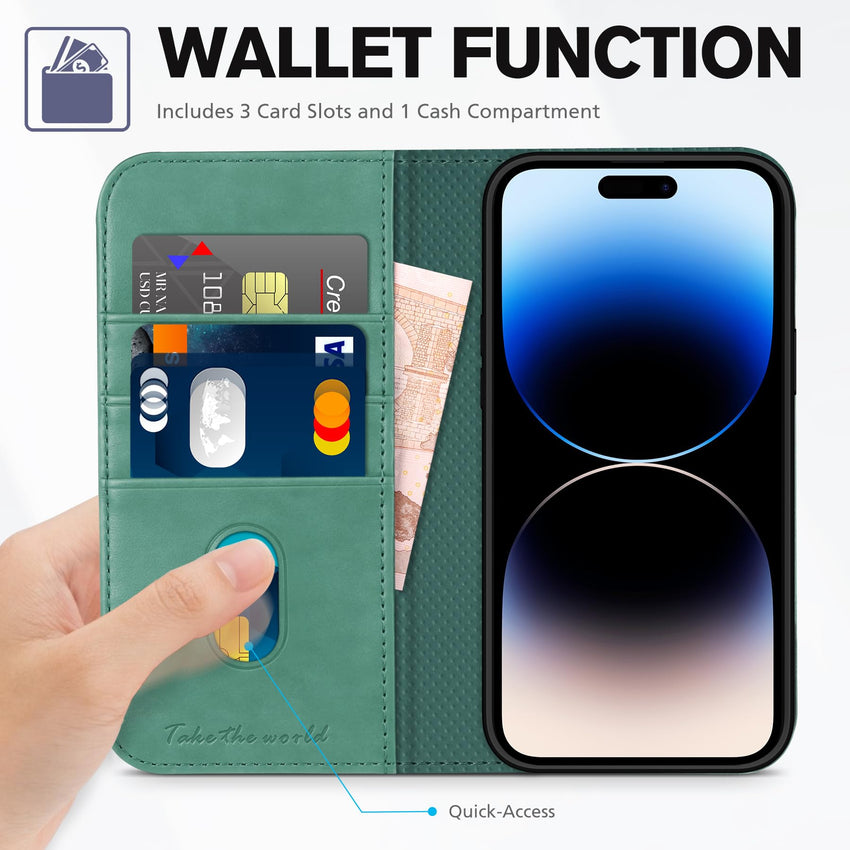 TUCCH Wallet Case for iPhone 14 Pro 6.1 5G, PU Leather Folio Case with [RFID Blocking] [3 Card Slot], Kickstand Book Design [Shockproof TPU Interior Case] Compatible with iPhone 14 Pro, Dark Blue - 7DAY'S