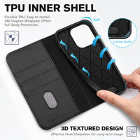 TUCCH Wallet Case for iPhone 14 Pro 6.1 5G, PU Leather Folio Case with [RFID Blocking] [3 Card Slot], Kickstand Book Design [Shockproof TPU Interior Case] Compatible with iPhone 14 Pro, Dark Blue - 7DAY'S