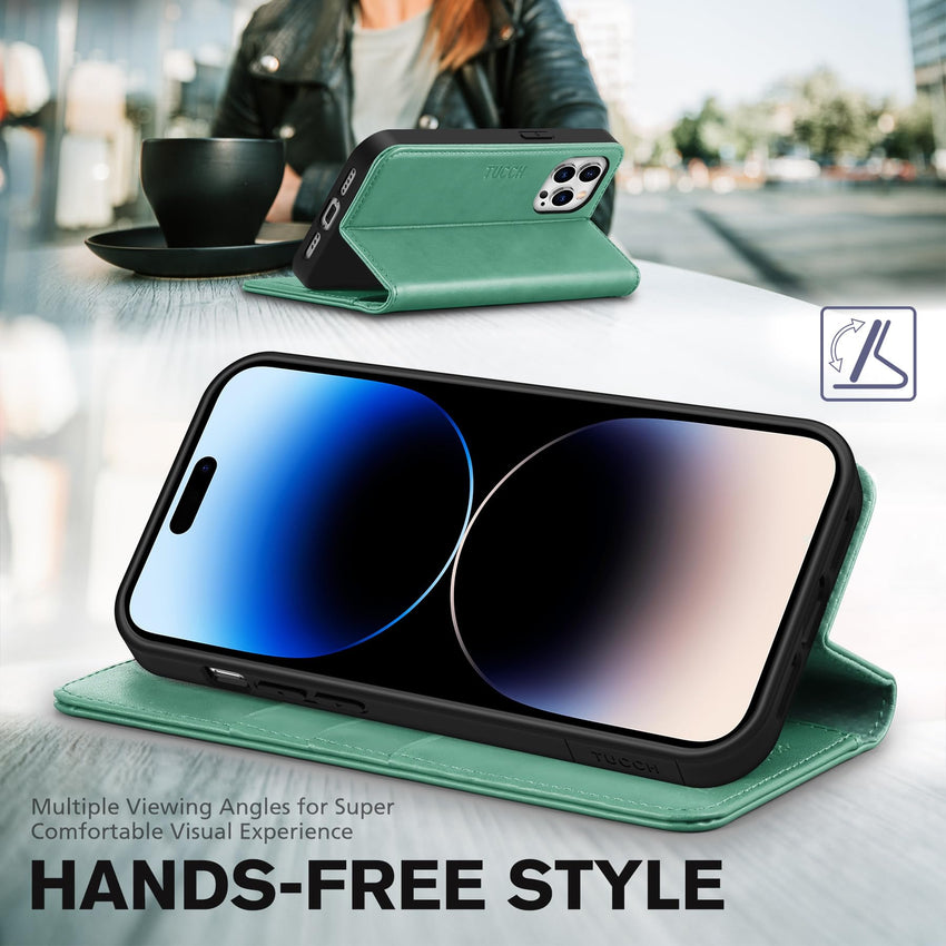 TUCCH Wallet Case for iPhone 14 Pro 6.1 5G, PU Leather Folio Case with [RFID Blocking] [3 Card Slot], Kickstand Book Design [Shockproof TPU Interior Case] Compatible with iPhone 14 Pro, Dark Blue - 7DAY'S