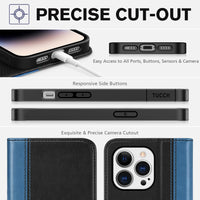 TUCCH Wallet Case for iPhone 14 Pro 6.1 5G, PU Leather Folio Case with [RFID Blocking] [3 Card Slot], Kickstand Book Design [Shockproof TPU Interior Case] Compatible with iPhone 14 Pro, Dark Blue - 7DAY'S