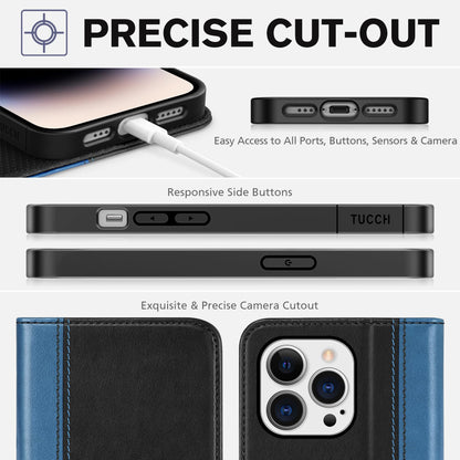 TUCCH Wallet Case for iPhone 14 Pro 6.1 5G, PU Leather Folio Case with [RFID Blocking] [3 Card Slot], Kickstand Book Design [Shockproof TPU Interior Case] Compatible with iPhone 14 Pro, Dark Blue - 7DAY'S