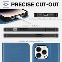 TUCCH Wallet Case for iPhone 14 Pro 6.1 5G, PU Leather Folio Case with [RFID Blocking] [3 Card Slot], Kickstand Book Design [Shockproof TPU Interior Case] Compatible with iPhone 14 Pro, Dark Blue - 7DAY'S