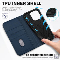 TUCCH Wallet Case for iPhone 14 Pro 6.1 5G, PU Leather Folio Case with [RFID Blocking] [3 Card Slot], Kickstand Book Design [Shockproof TPU Interior Case] Compatible with iPhone 14 Pro, Dark Blue - 7DAY'S