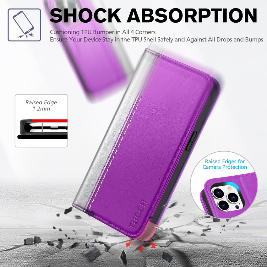 TUCCH Wallet Case for iPhone 14 Pro 6.1 5G, PU Leather Folio Case with [RFID Blocking] [3 Card Slot], Kickstand Book Design [Shockproof TPU Interior Case] Compatible with iPhone 14 Pro, Dark Blue - 7DAY'S