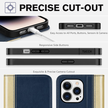 TUCCH Wallet Case for iPhone 14 Pro 6.1 5G, PU Leather Folio Case with [RFID Blocking] [3 Card Slot], Kickstand Book Design [Shockproof TPU Interior Case] Compatible with iPhone 14 Pro, Dark Blue - 7DAY'S