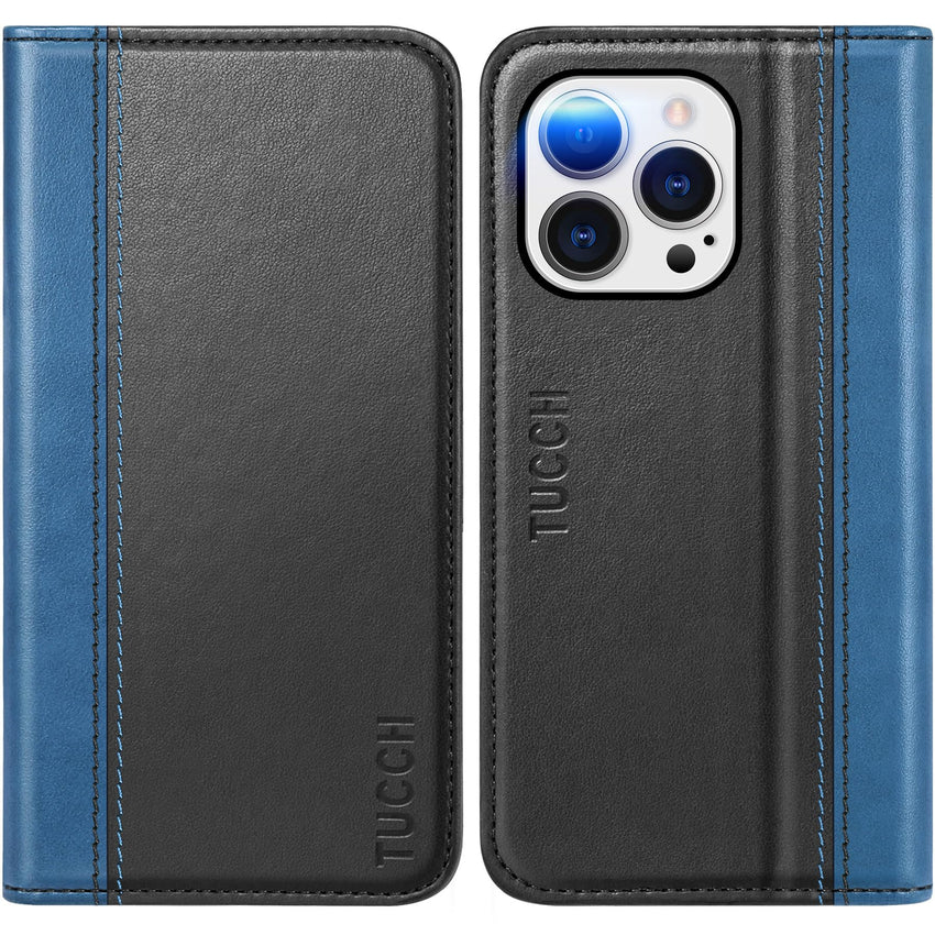 TUCCH Wallet Case for iPhone 14 Pro 6.1 5G, PU Leather Folio Case with [RFID Blocking] [3 Card Slot], Kickstand Book Design [Shockproof TPU Interior Case] Compatible with iPhone 14 Pro, Dark Blue - 7DAY'S