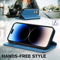 TUCCH Wallet Case for iPhone 14 Pro 6.1 5G, PU Leather Folio Case with [RFID Blocking] [3 Card Slot], Kickstand Book Design [Shockproof TPU Interior Case] Compatible with iPhone 14 Pro, Dark Blue - 7DAY'S