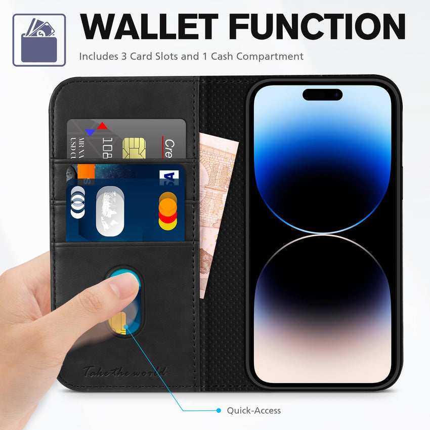 TUCCH Wallet Case for iPhone 14 Pro 6.1 5G, PU Leather Folio Case with [RFID Blocking] [3 Card Slot], Kickstand Book Design [Shockproof TPU Interior Case] Compatible with iPhone 14 Pro, Dark Blue - 7DAY'S