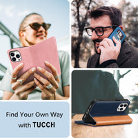 TUCCH Wallet Case for iPhone 15 Pro 6.1", PU Leather Folio with RFID Blocking [3 Card Slot], Kickstand Book Design [Shockproof TPU Interior Case] Compatible with iPhone 15 Pro 5G 2023, Dark Blue - 7DAY'S