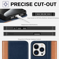 TUCCH Wallet Case for iPhone 15 Pro 6.1", PU Leather Folio with RFID Blocking [3 Card Slot], Kickstand Book Design [Shockproof TPU Interior Case] Compatible with iPhone 15 Pro 5G 2023, Dark Blue - 7DAY'S