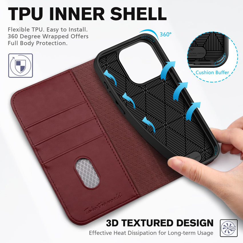 TUCCH Wallet Case for iPhone 15 Pro 6.1", PU Leather Folio with RFID Blocking [3 Card Slot], Kickstand Book Design [Shockproof TPU Interior Case] Compatible with iPhone 15 Pro 5G 2023, Dark Blue - 7DAY'S