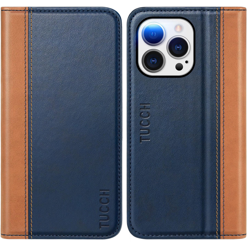 TUCCH Wallet Case for iPhone 15 Pro 6.1", PU Leather Folio with RFID Blocking [3 Card Slot], Kickstand Book Design [Shockproof TPU Interior Case] Compatible with iPhone 15 Pro 5G 2023, Dark Blue - 7DAY'S