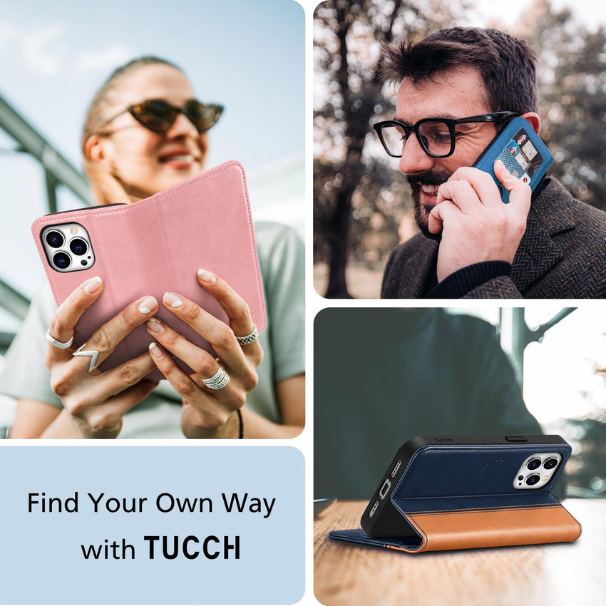 TUCCH Wallet Case for iPhone 15 Pro 6.1", PU Leather Folio with RFID Blocking [3 Card Slot], Kickstand Book Design [Shockproof TPU Interior Case] Compatible with iPhone 15 Pro 5G 2023, Dark Blue - 7DAY'S